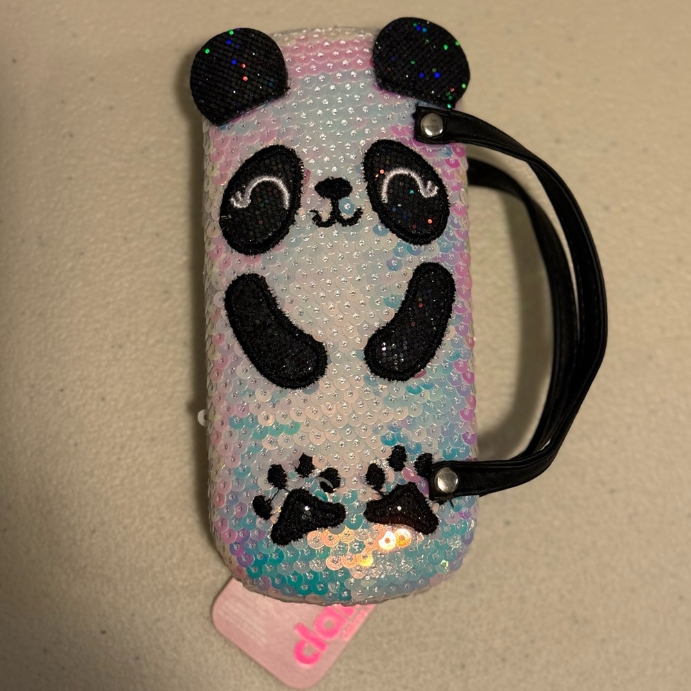 Claire's Sparkly Panda Kids Eyeglass Case- White and Black Sequins